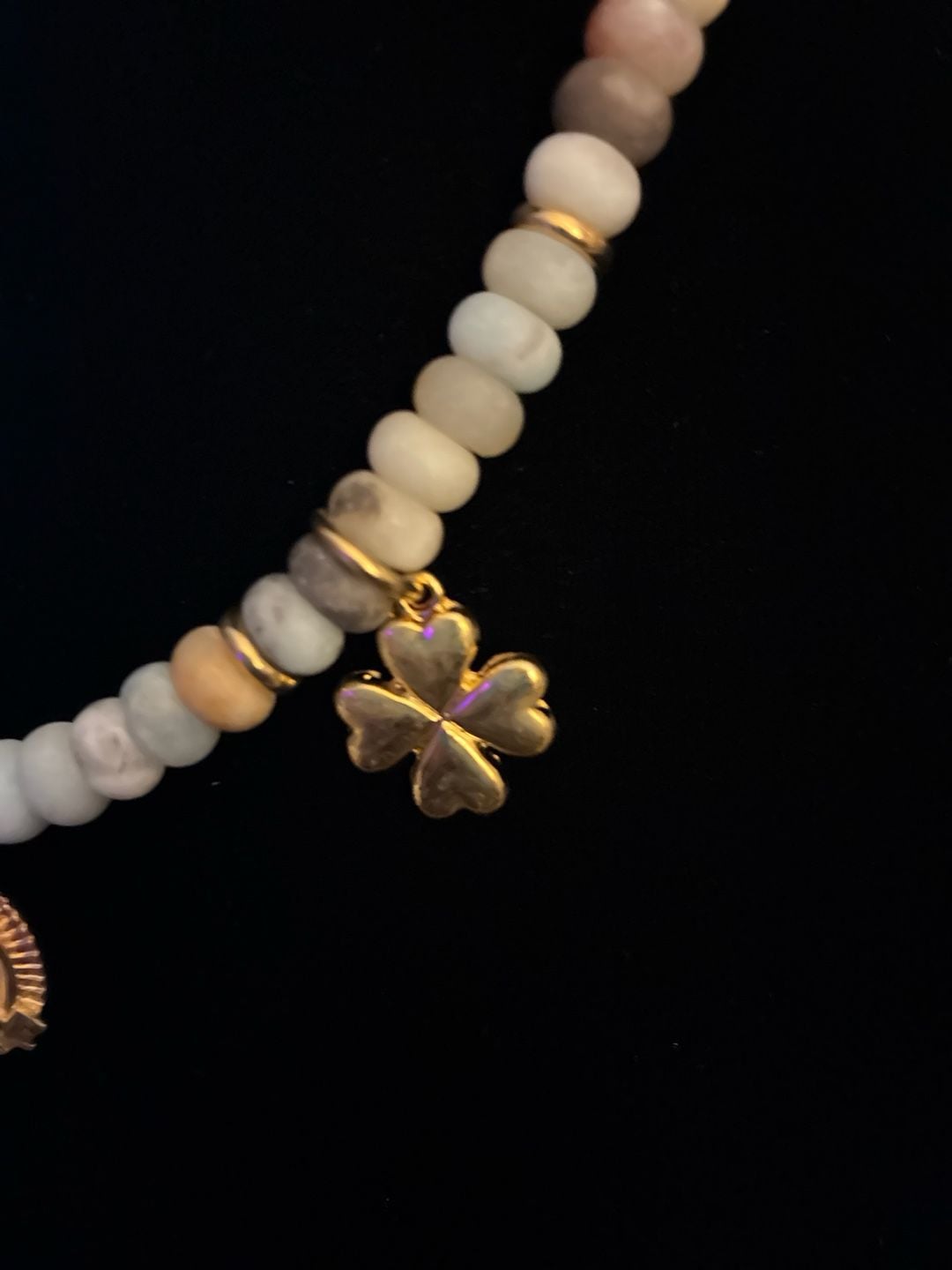 MAYAMAR 24K Gold Plated 8.5mm Amazonite Rondelle Bead Triple Charm Necklace 8