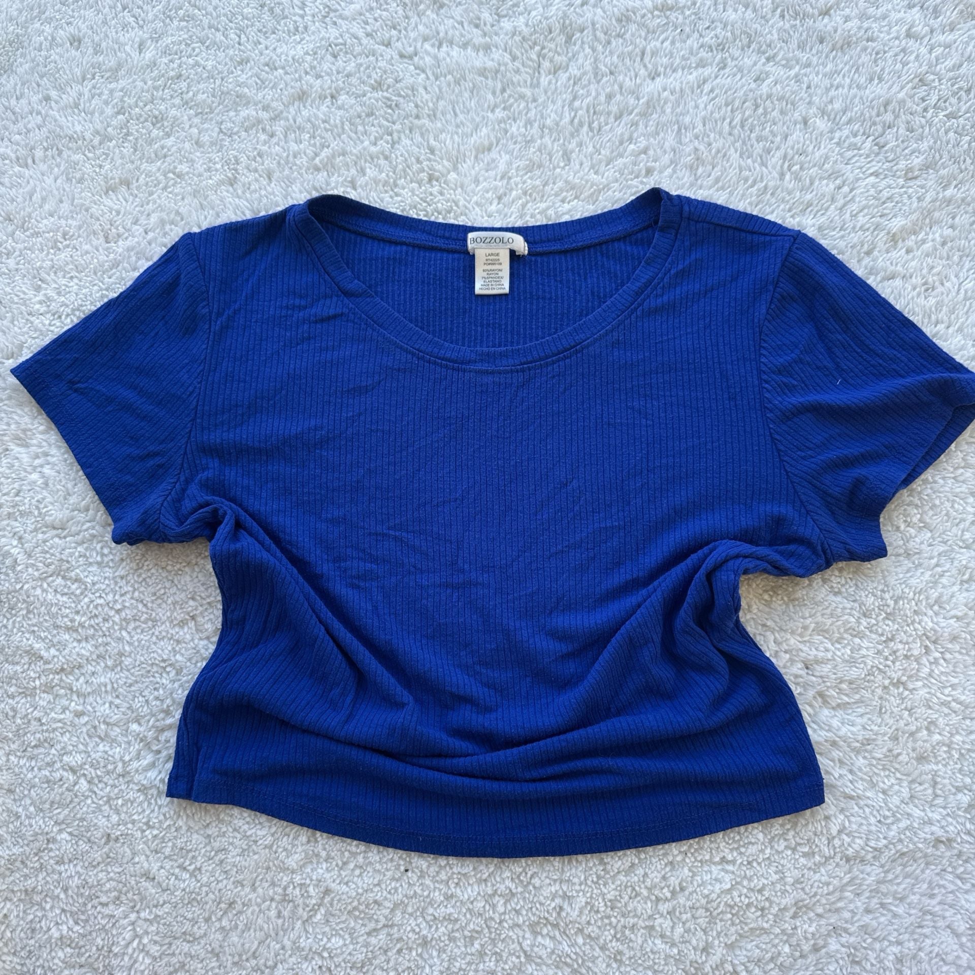 Bozzolo Women's Royal Blue Ribbed Short Sleeve Crop Top 2