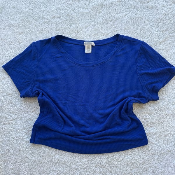 Bozzolo Women's Royal Blue Ribbed Short Sleeve Crop Top