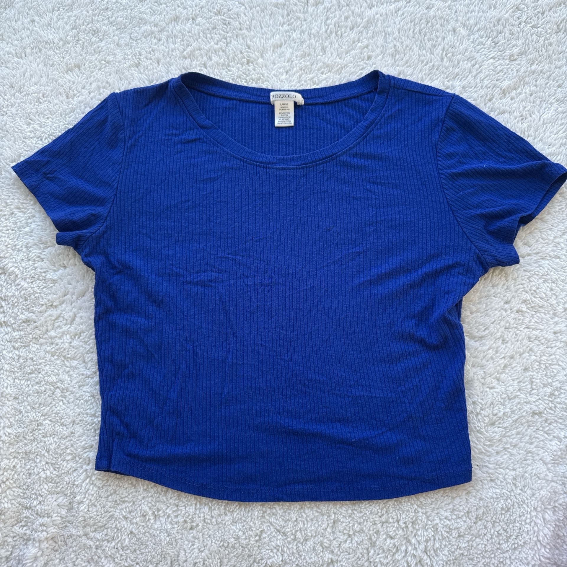 Bozzolo Women's Royal Blue Ribbed Short Sleeve Crop Top 3