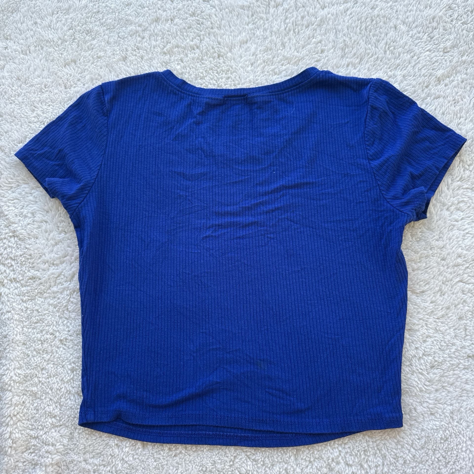 Bozzolo Women's Royal Blue Ribbed Short Sleeve Crop Top 5