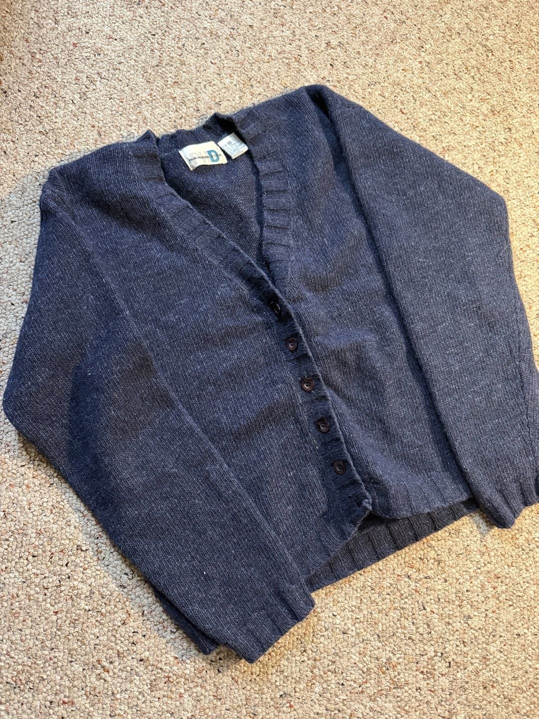 Vintage Paul Harris Design Navy Blue Lambswool Blend Cardigan Sweater Size M 2
