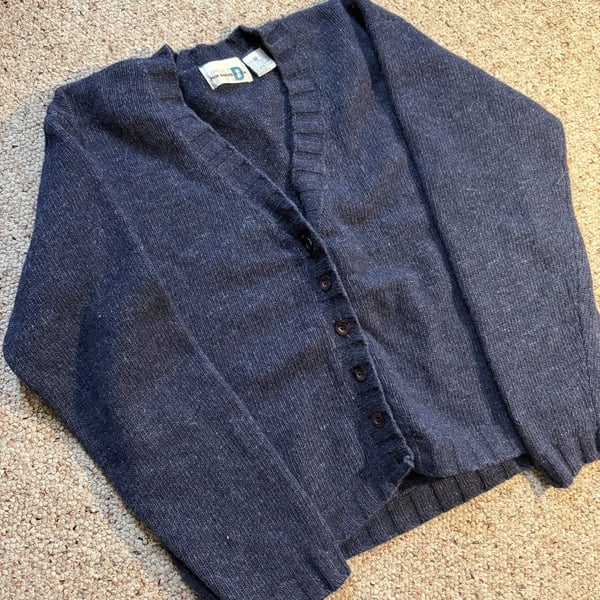Vintage Paul Harris Design Navy Blue Lambswool Blend Cardigan Sweater Size M
