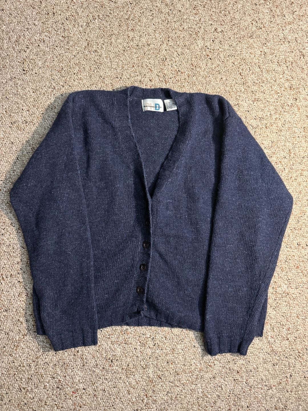 Vintage Paul Harris Design Navy Blue Lambswool Blend Cardigan Sweater Size M 3