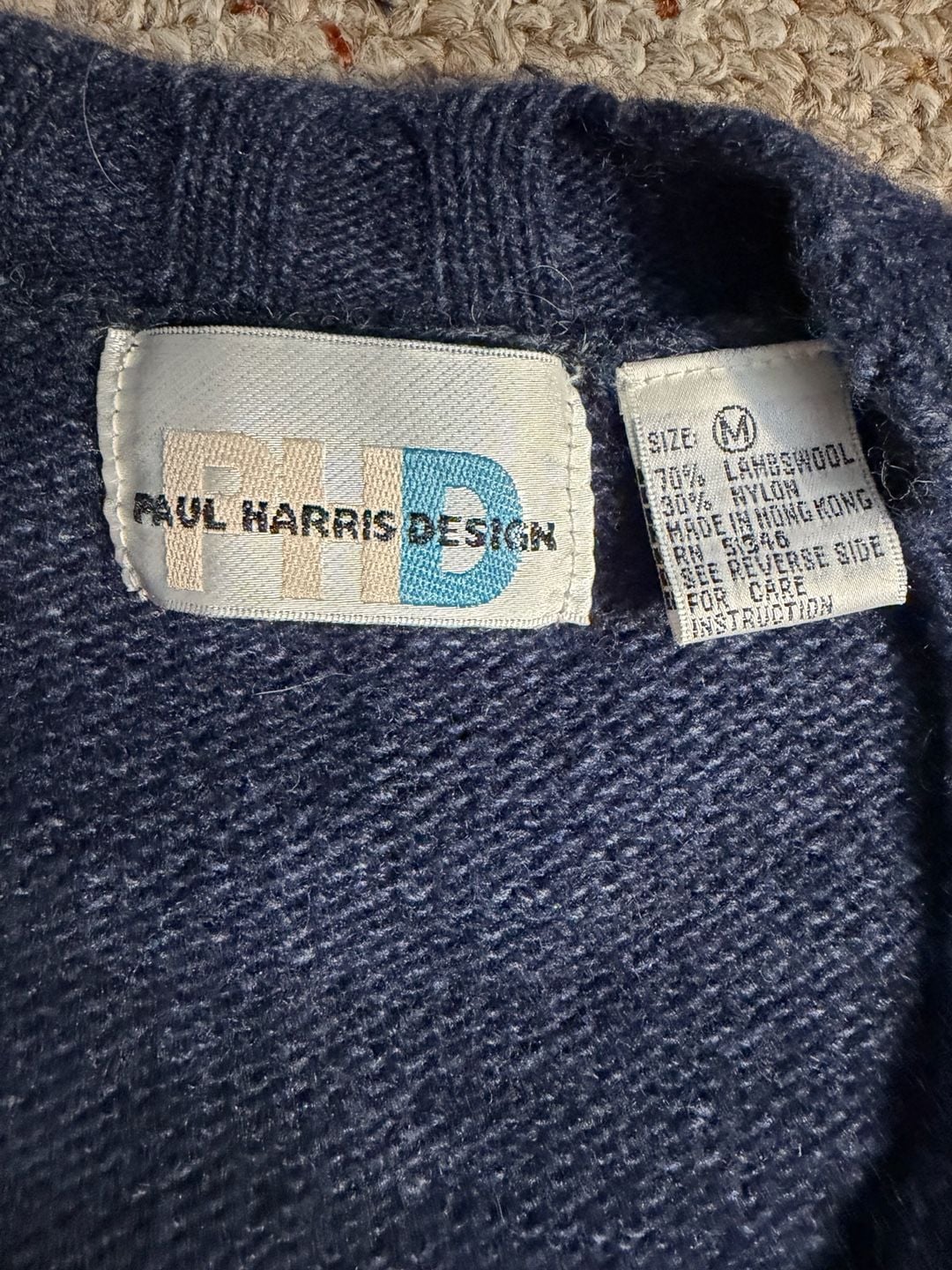 Vintage Paul Harris Design Navy Blue Lambswool Blend Cardigan Sweater Size M 7