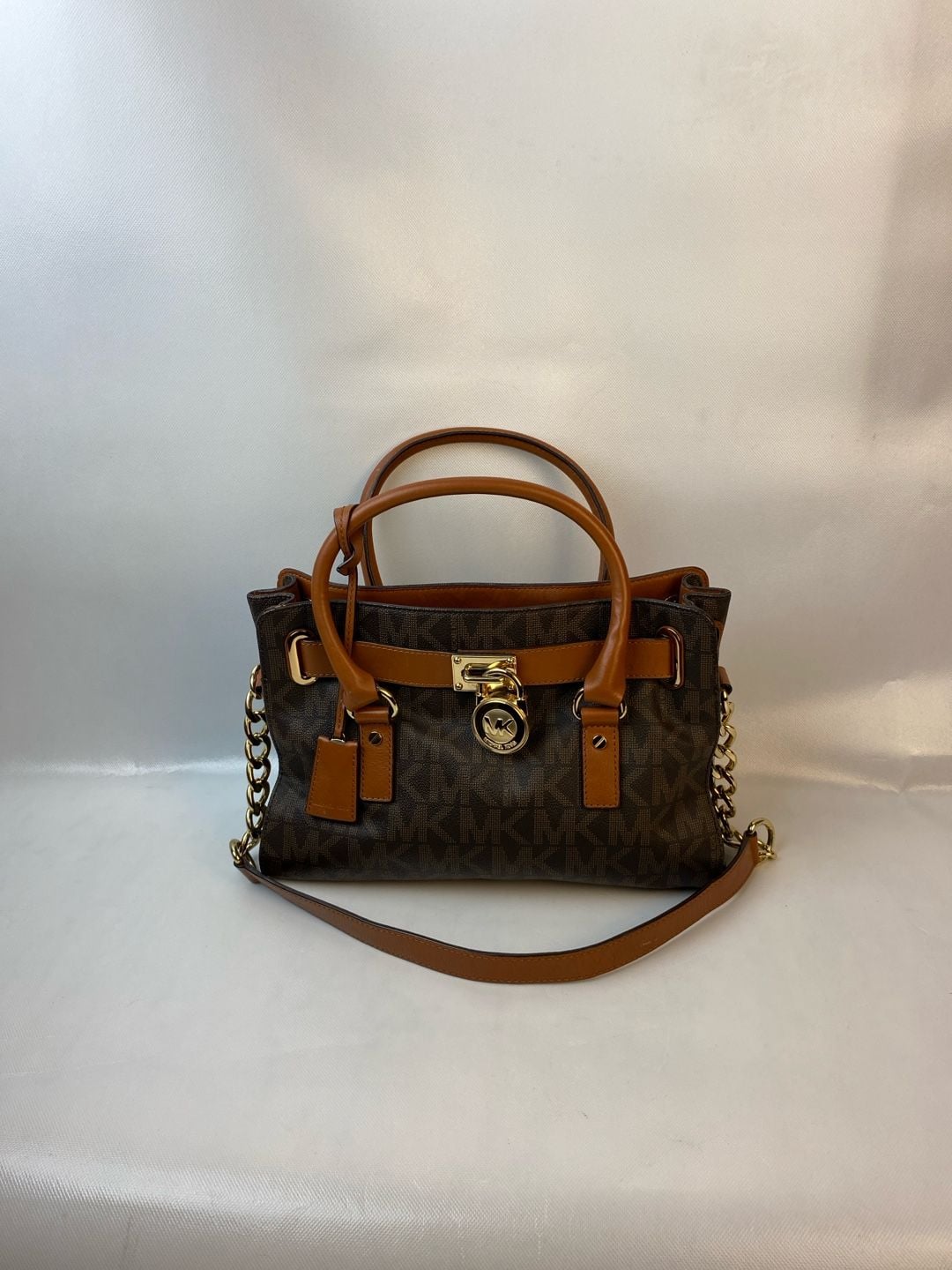 Michael Kors Hamilton East West Satchel in Brown Monogram PVC with Leather Trim 2