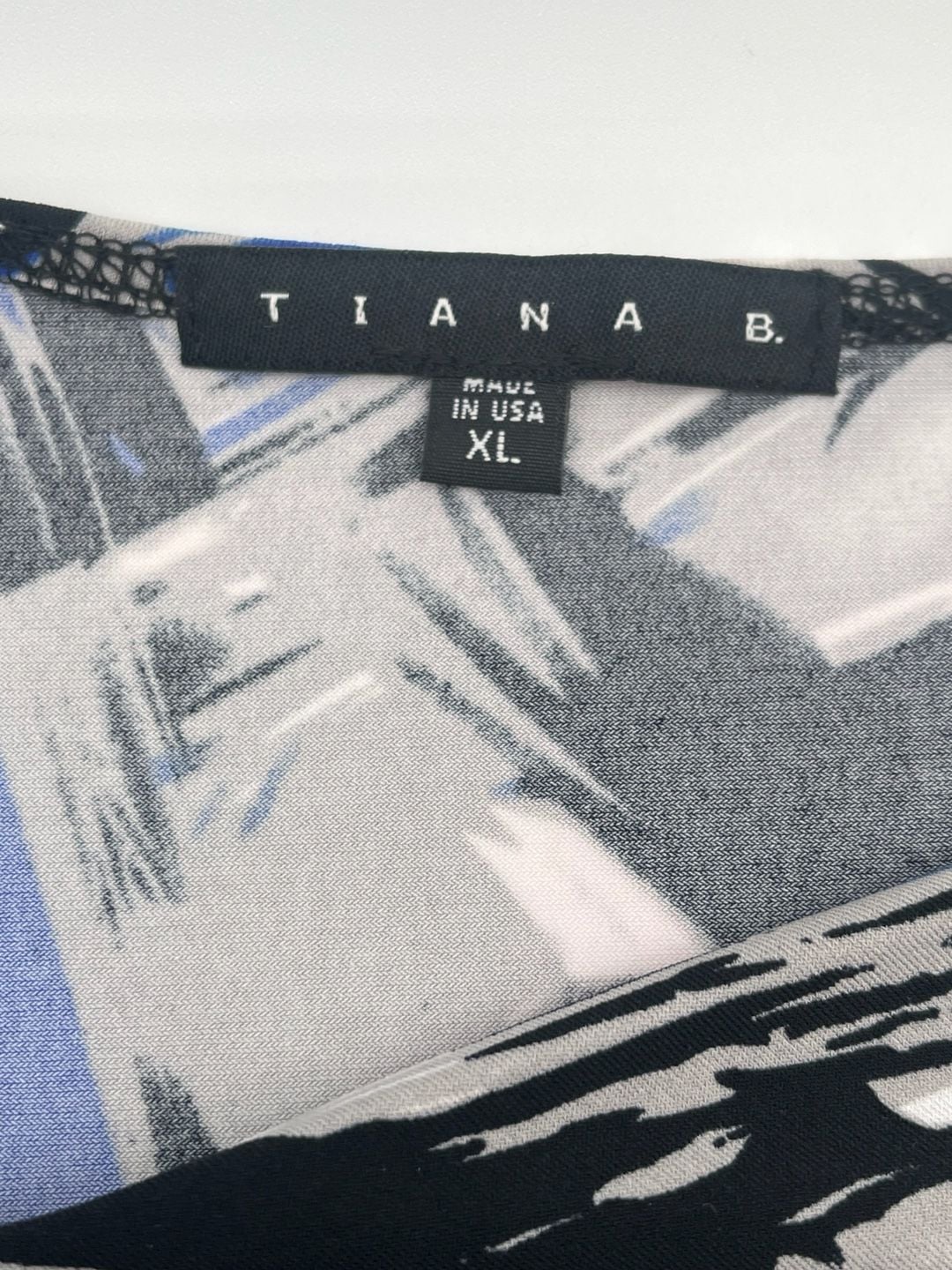 Tiana B. Women's XL Blue Black Abstract asymmetrical Drape Neck Sheath Dress 7