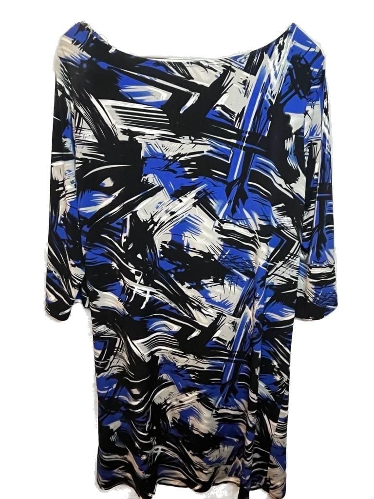 Tiana B. Women's XL Blue Black Abstract asymmetrical Drape Neck Sheath Dress 4