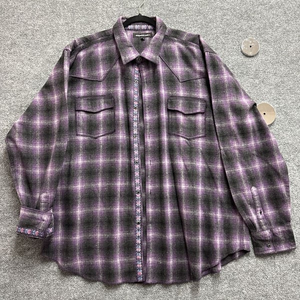 International Laundry Purple and Black Shadow Plaid Western Flannel Shirt 3XL