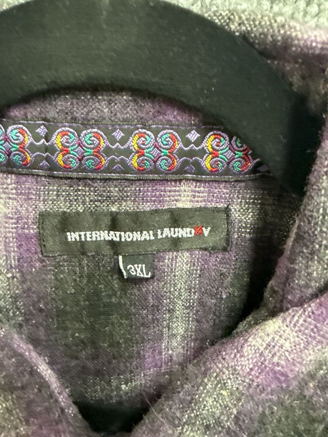 International Laundry Purple and Black Shadow Plaid Western Flannel Shirt 3XL 3