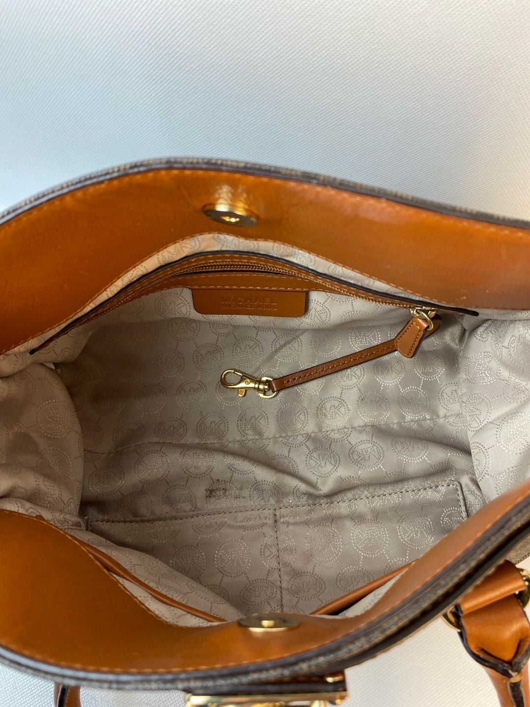 Michael Kors Hamilton East West Satchel in Brown Monogram PVC with Leather Trim 4