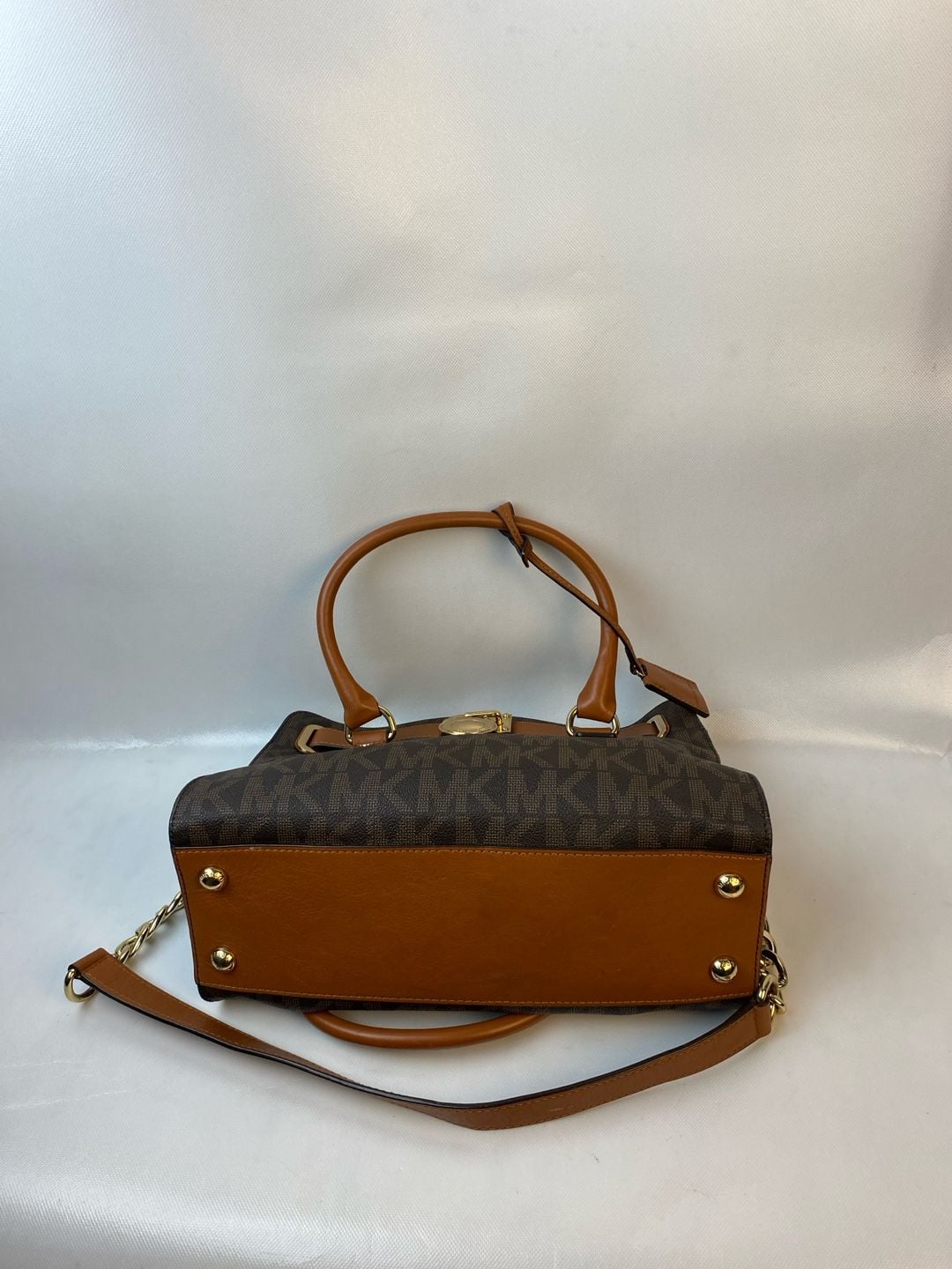 Michael Kors Hamilton East West Satchel in Brown Monogram PVC with Leather Trim 6
