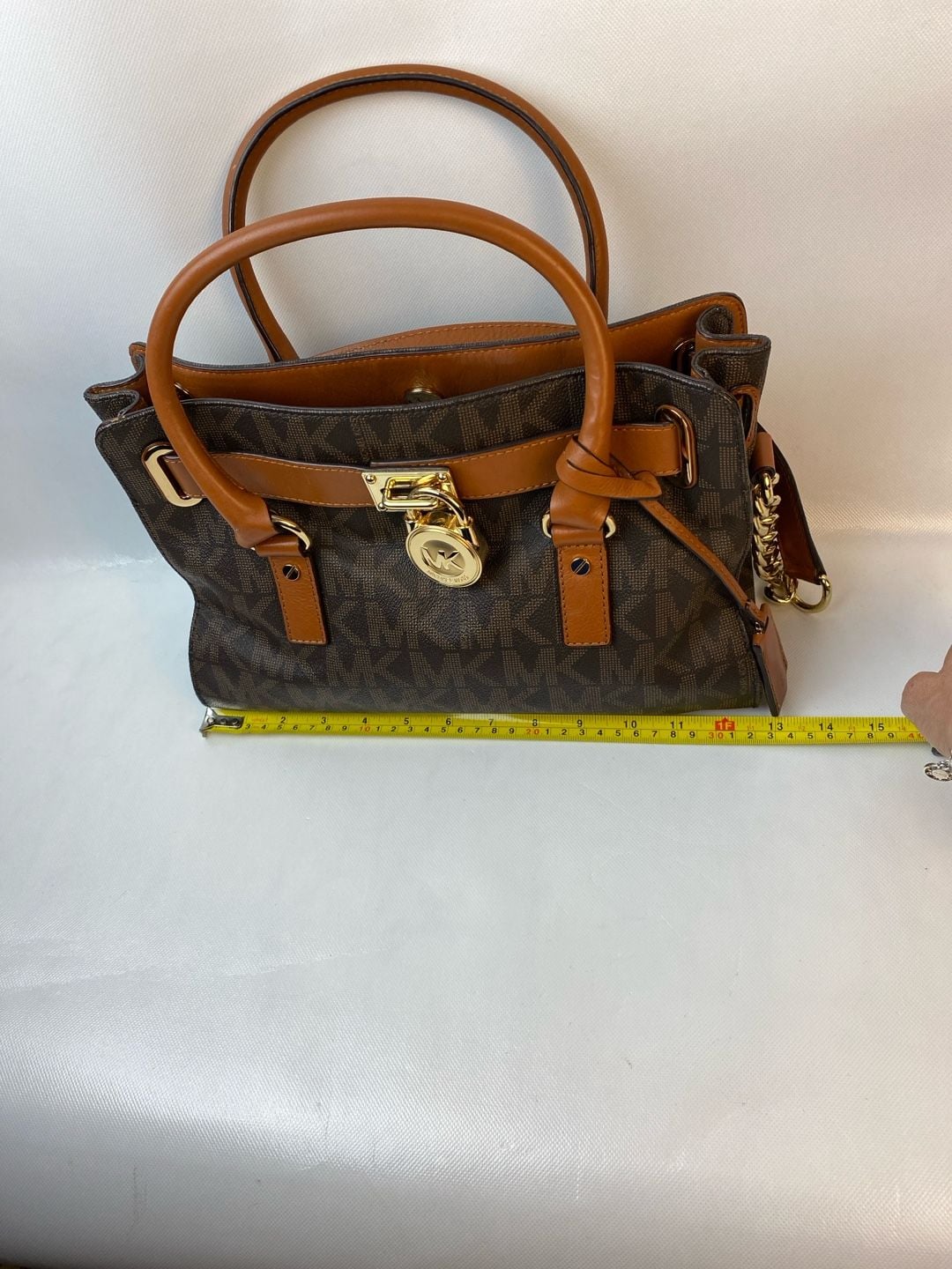 Michael Kors Hamilton East West Satchel in Brown Monogram PVC with Leather Trim 9