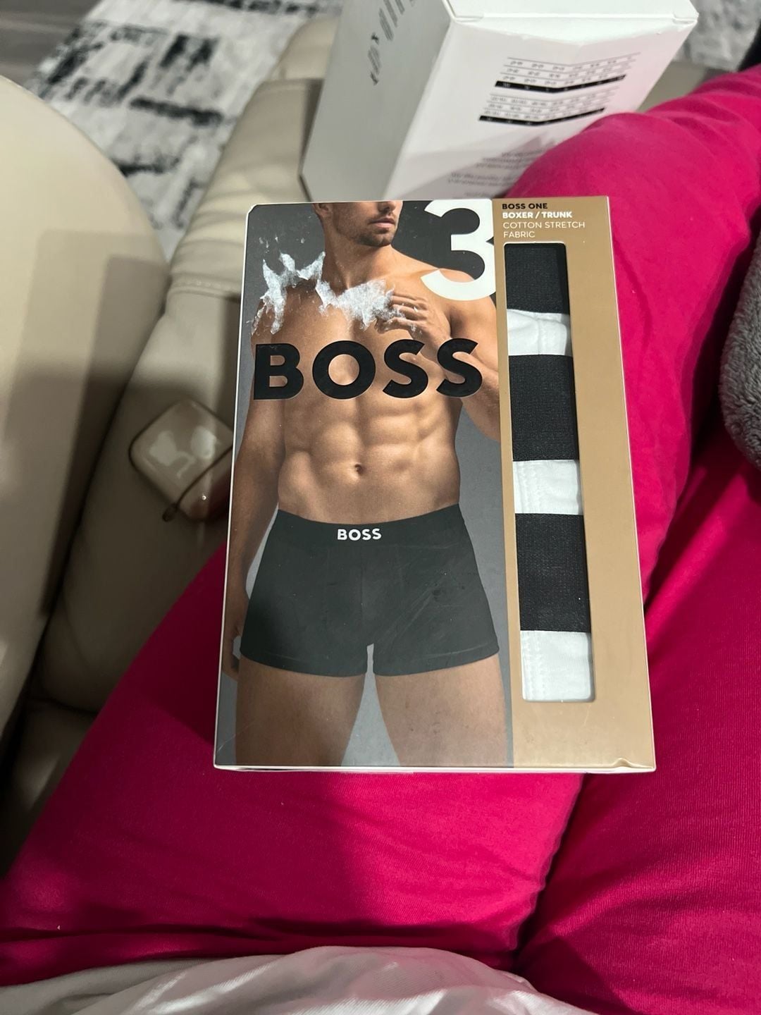 BOSS ONE 3-Pack Men's Cotton Stretch Boxer Trunks - Black/White 1