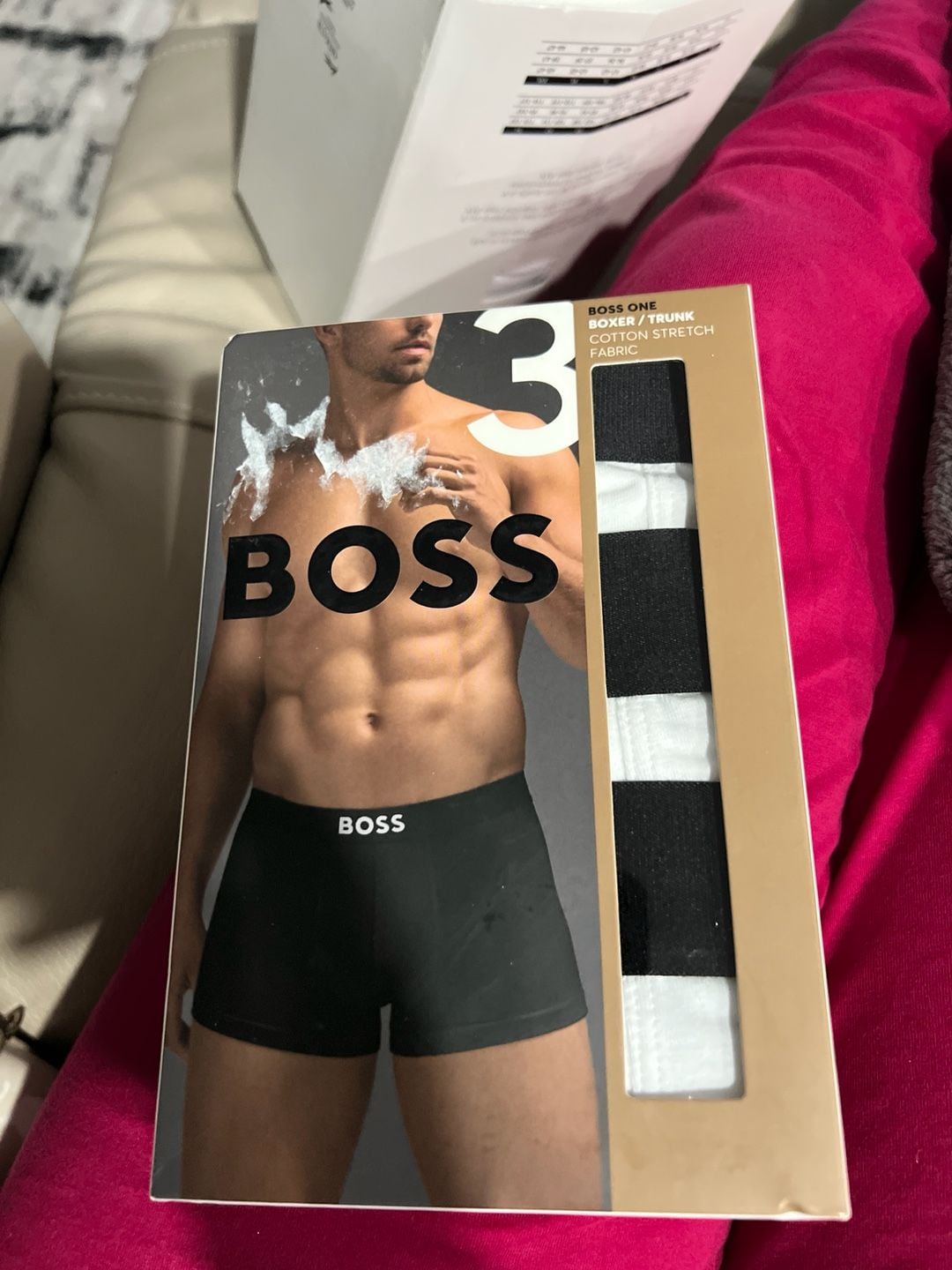BOSS ONE 3-Pack Men's Cotton Stretch Boxer Trunks - Black/White 2