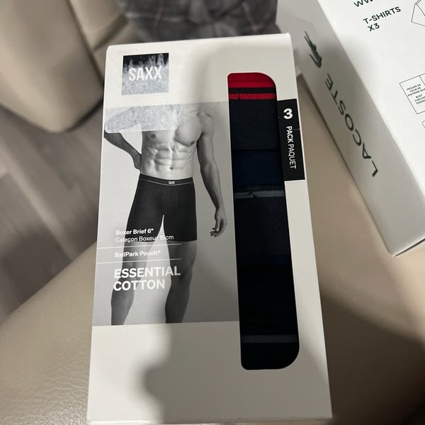 SAXX Essential Cotton 6 inch Boxer Briefs 3-Pack - Size Small - Black/Red/Navy