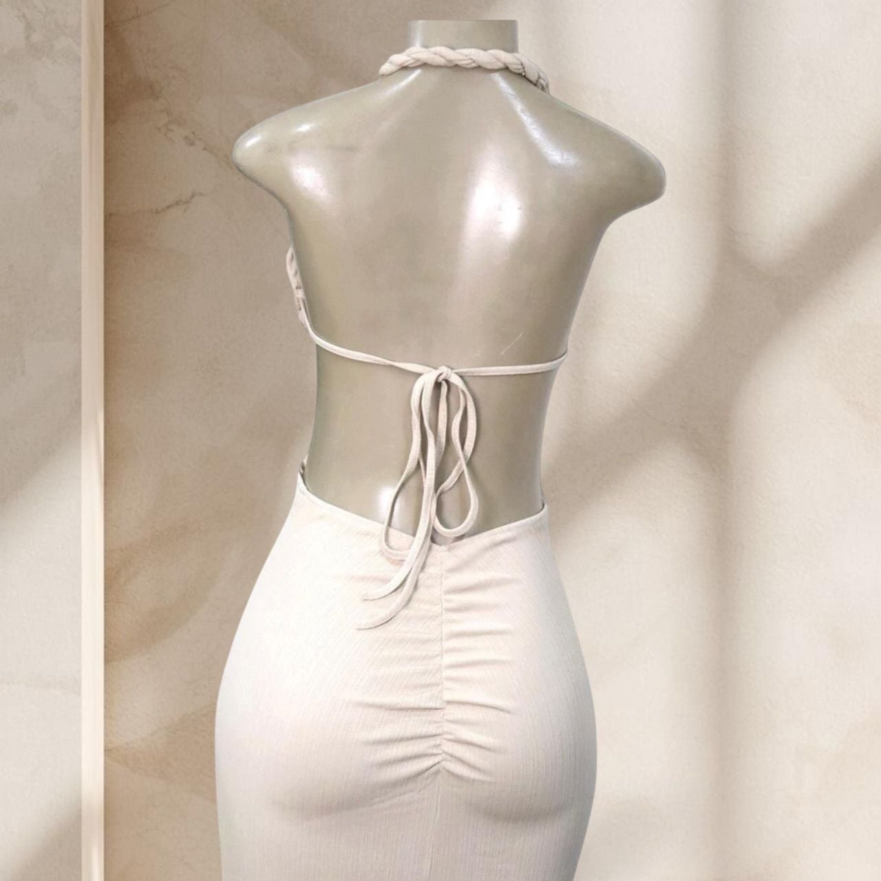 Beige Cutout Maxi Dress – Halter Neck Braided Detail Bodycon w/ Sexy Chic ✧ S 5