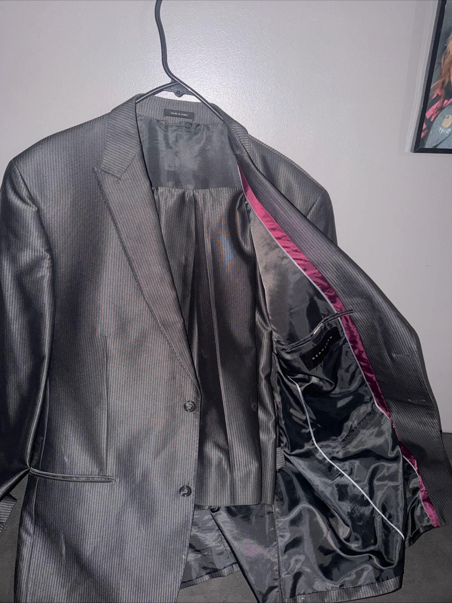 Sean John Men's Grey Sharkskin Pinstripe 2-Piece Suit 6