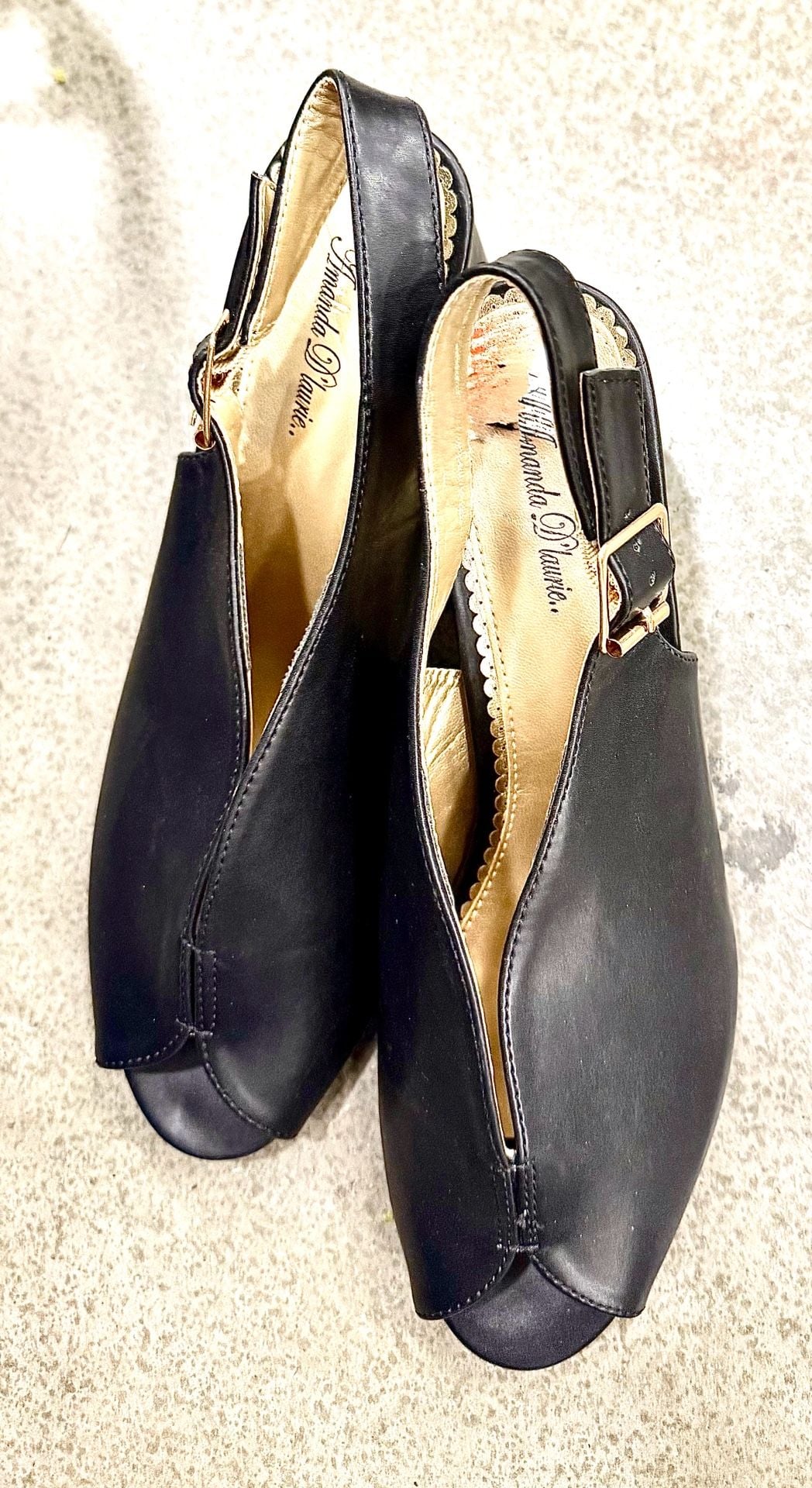 Amanda D'laurie Black Peep Toe Block Heel Slingback Sandals 6
