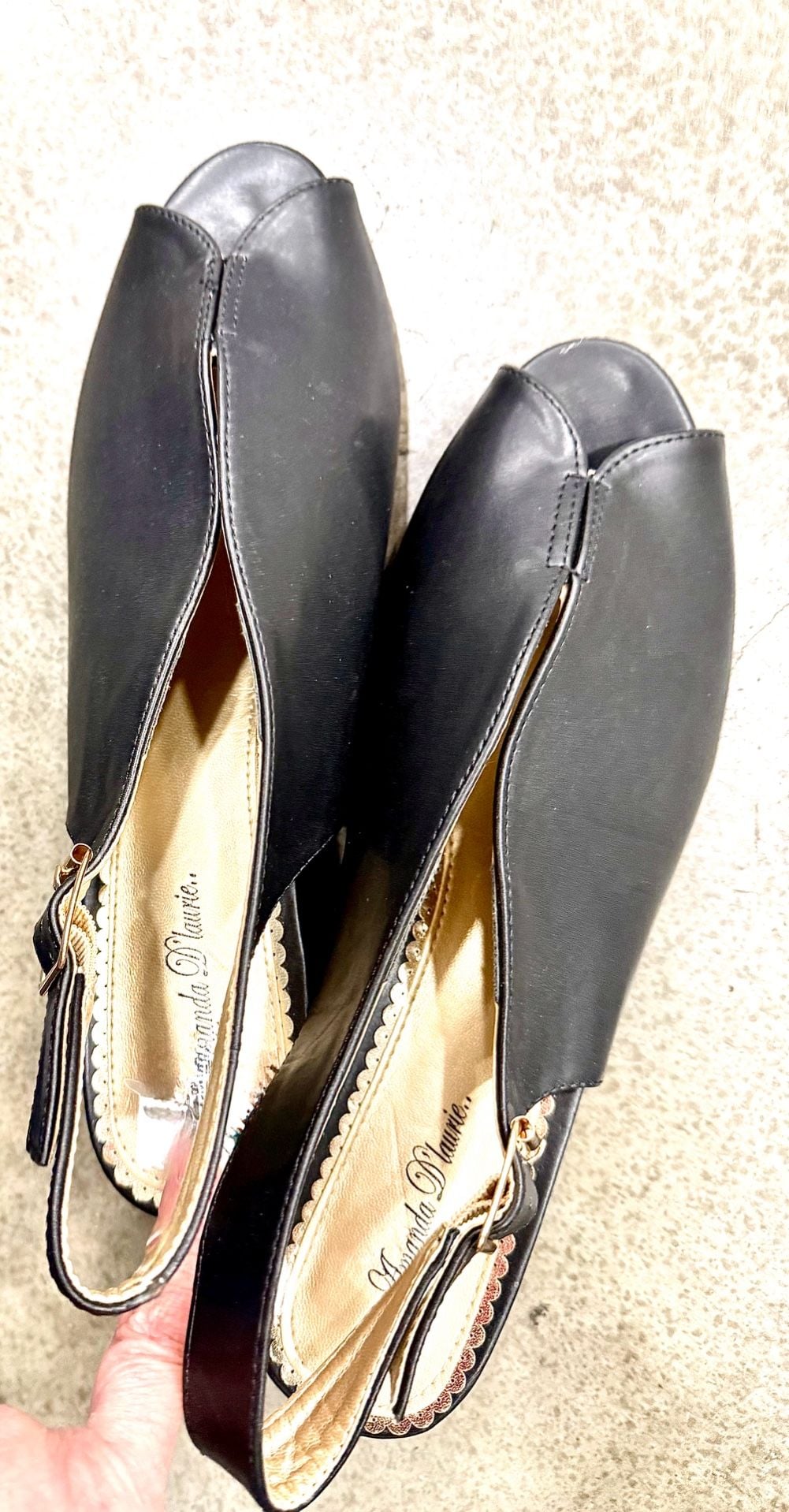 Amanda D'laurie Black Peep Toe Block Heel Slingback Sandals 2
