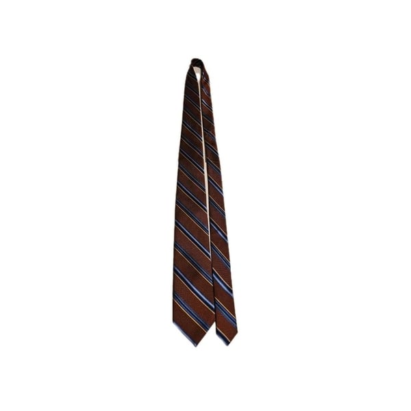 Bruno Piattelli Men's 100% Silk Handmade Striped Necktie Brown/Blue/Yellow