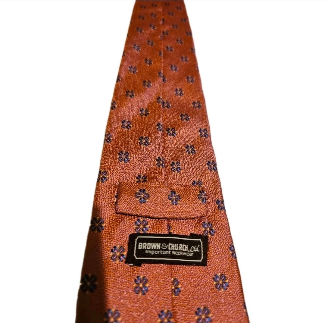 Brown & Church, Ltd. Mens Terracotta Orange Silk Floral Medallion Necktie 3