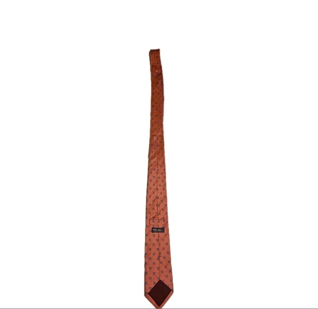 Brown & Church, Ltd. Mens Terracotta Orange Silk Floral Medallion Necktie 4