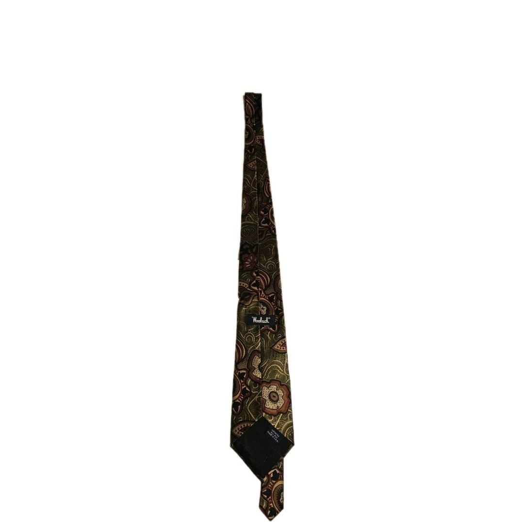 Vintage Woolrich Men's Silk Tie Green Earthy Floral Medallion Pattern Made in USA 3