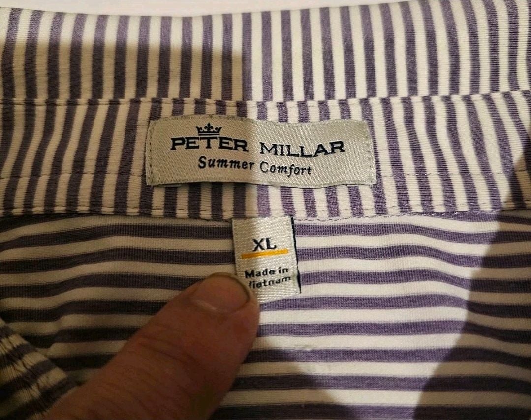 Peter Millar Summer Comfort XL Striped Polo Shirt Purple White Pinehurst 1908 Logo 4