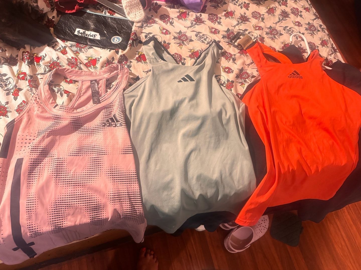 Lot of 3 adidas Women's Graphic and Solid Racerback Performance Tank Tops 1