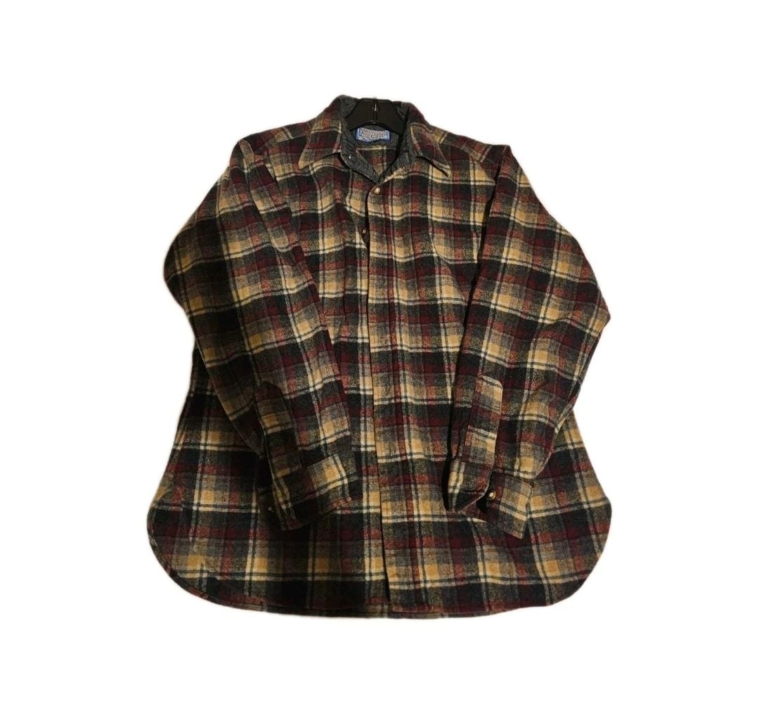 Vintage Pendleton 100% Virgin Wool Plaid Flannel Button Up Shirt Made in USA 2