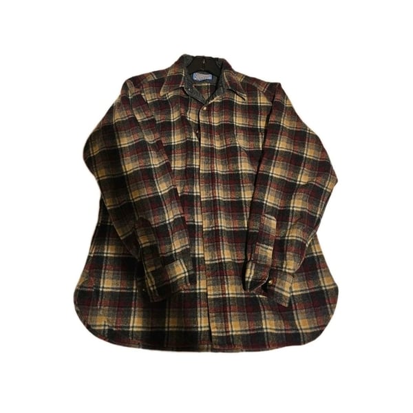 Vintage Pendleton 100% Virgin Wool Plaid Flannel Button Up Shirt Made in USA