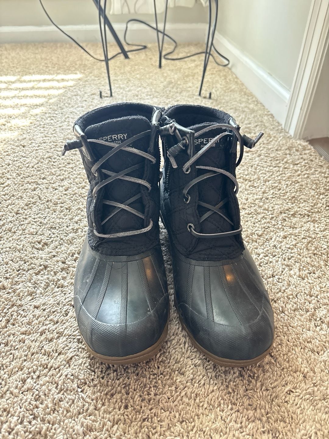 Sperry Women's Syren Gulf Quilted Waterproof Duck Boots Black Boots Size 8 7