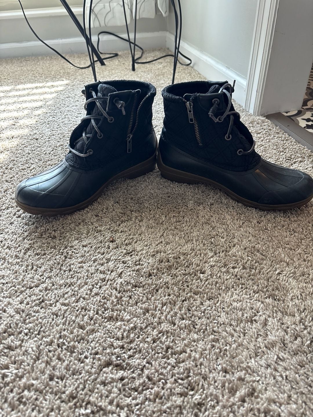 Sperry Women's Syren Gulf Quilted Waterproof Duck Boots Black Boots Size 8 10