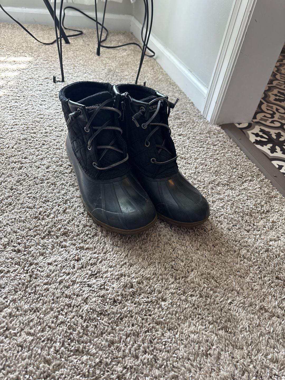 Sperry Women's Syren Gulf Quilted Waterproof Duck Boots Black Boots Size 8 13
