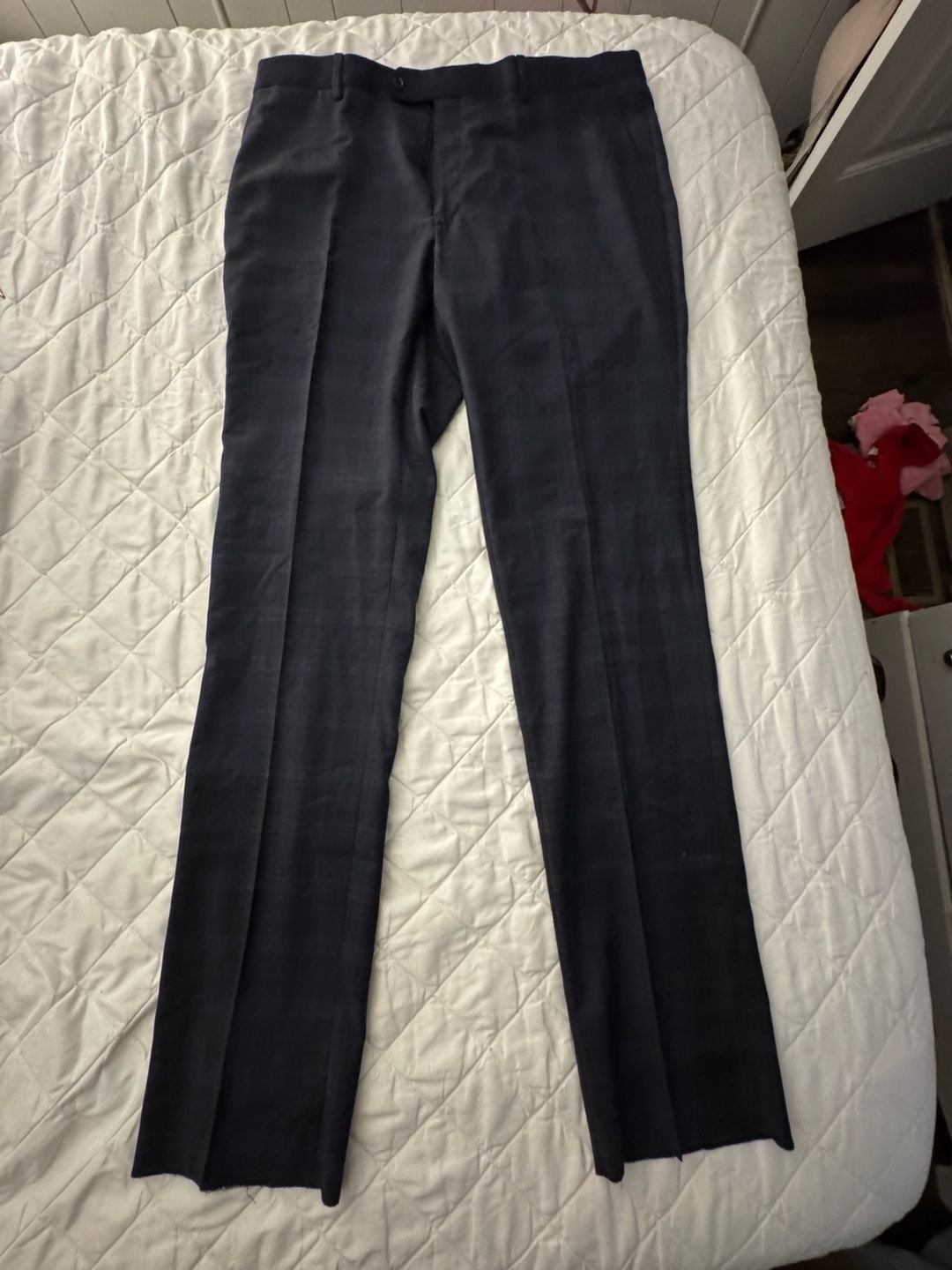 Tommy Hilfiger Vassar Navy Plaid Flat Front Dress Suit Pants 38W 1