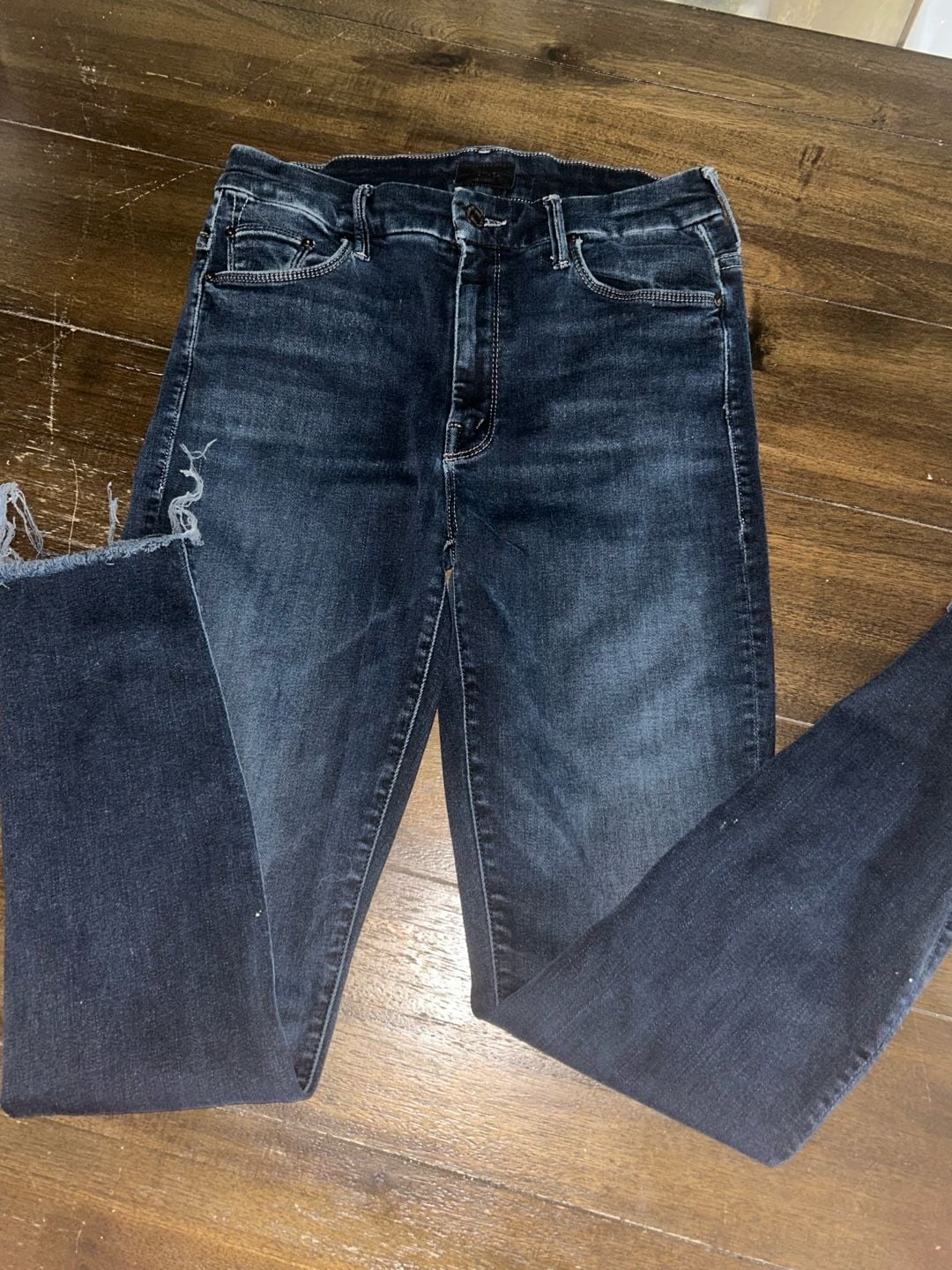 MOTHER The Looker High Rise Skinny Jeans in Dark Wash with Frayed Step Hem 2