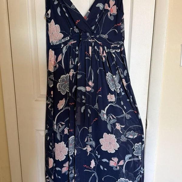 Motherhood Maternity Navy Floral Sleeveless Surplice Pintuck Waist Maxi Dress
