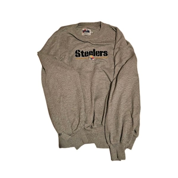 Vintage Majestic Pittsburgh Steelers Embroidered Spell Out Gray Crewneck Sweatshirt XL