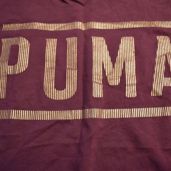 PUMA Women's Burgundy Graphic Logo Short Sleeve T-Shirt Size M
