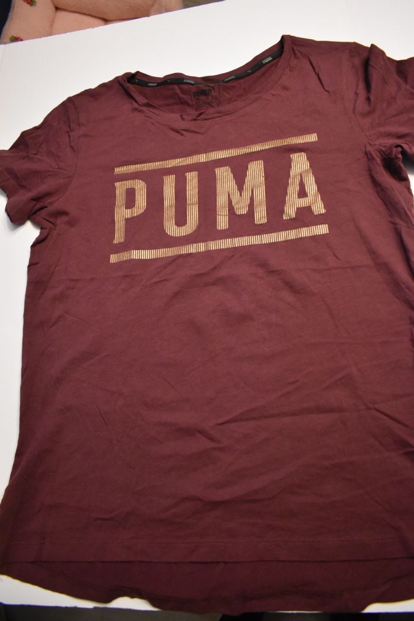 PUMA Women's Burgundy Graphic Logo Short Sleeve T-Shirt Size M 7