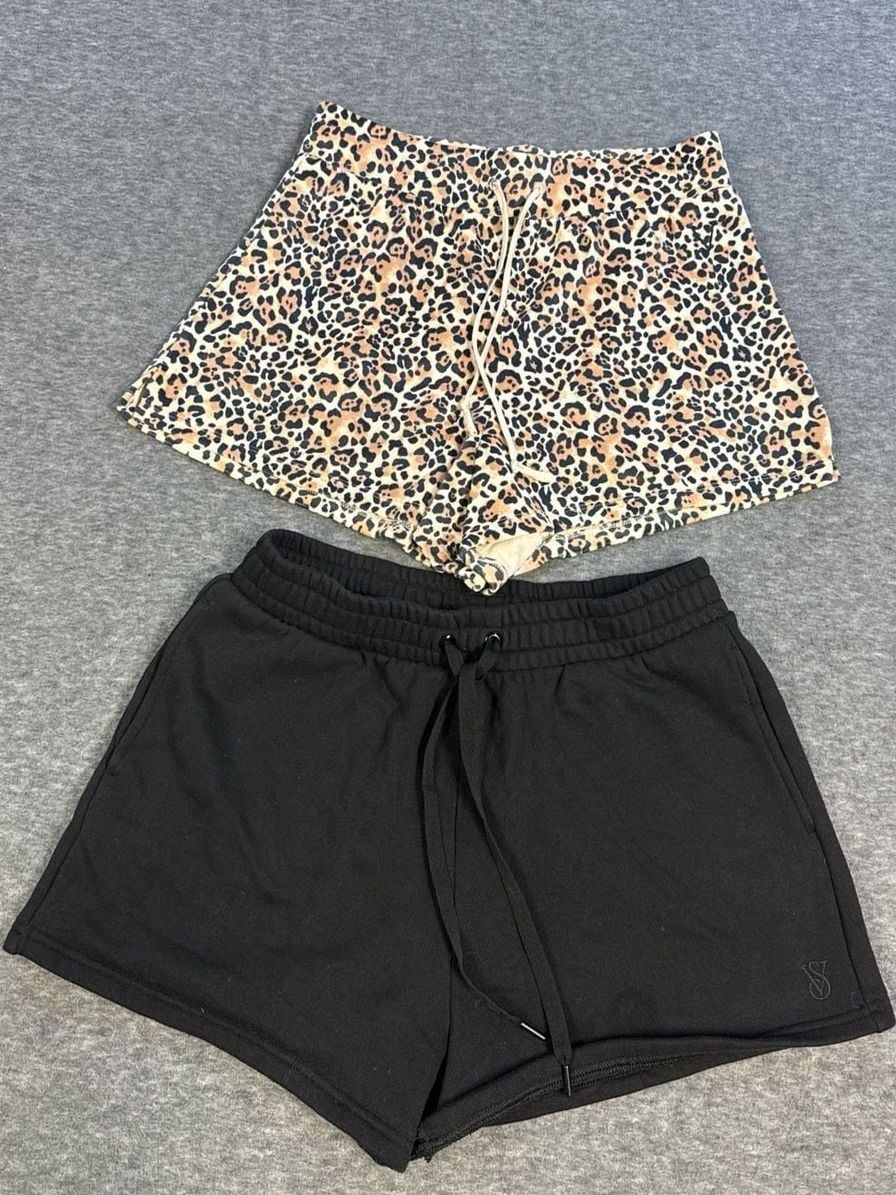Victoria's Secret Mixed Sleep Shorts Bundle Leopard Fleece & Solid Black Size M 1
