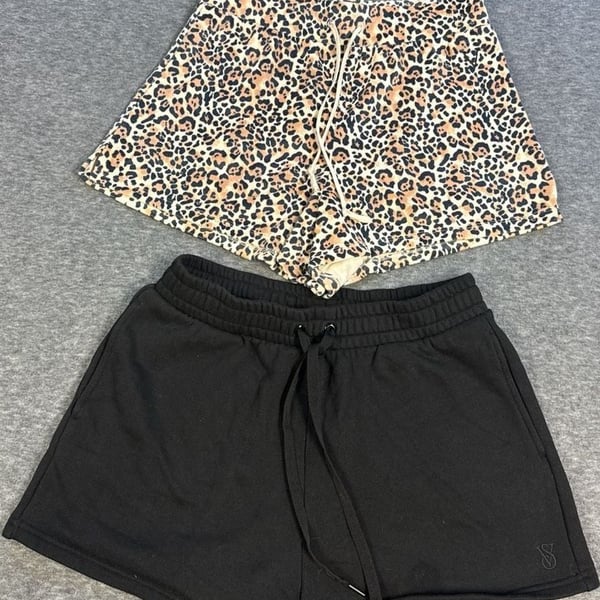 Victoria's Secret Mixed Sleep Shorts Bundle Leopard  Fleece & Solid Black Size M