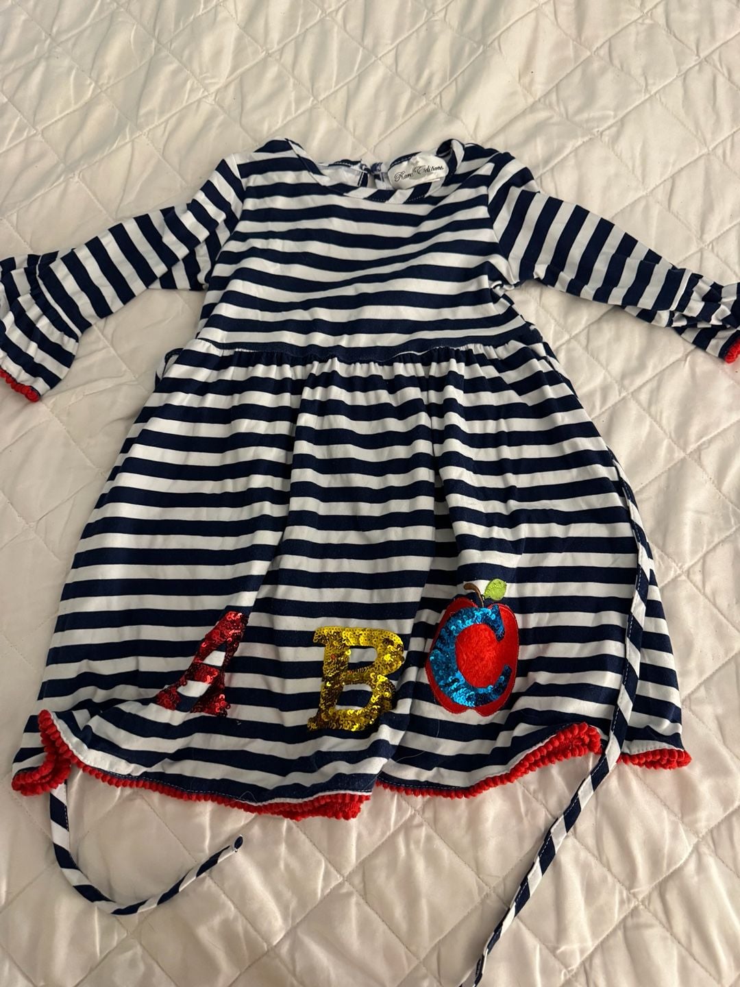 Rare Editions Girls 4T Navy White Striped ABC Sequin Back to School Dress 2