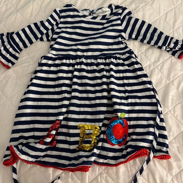 Rare Editions Girls 4T Navy White Striped ABC Sequin Back to School Dress