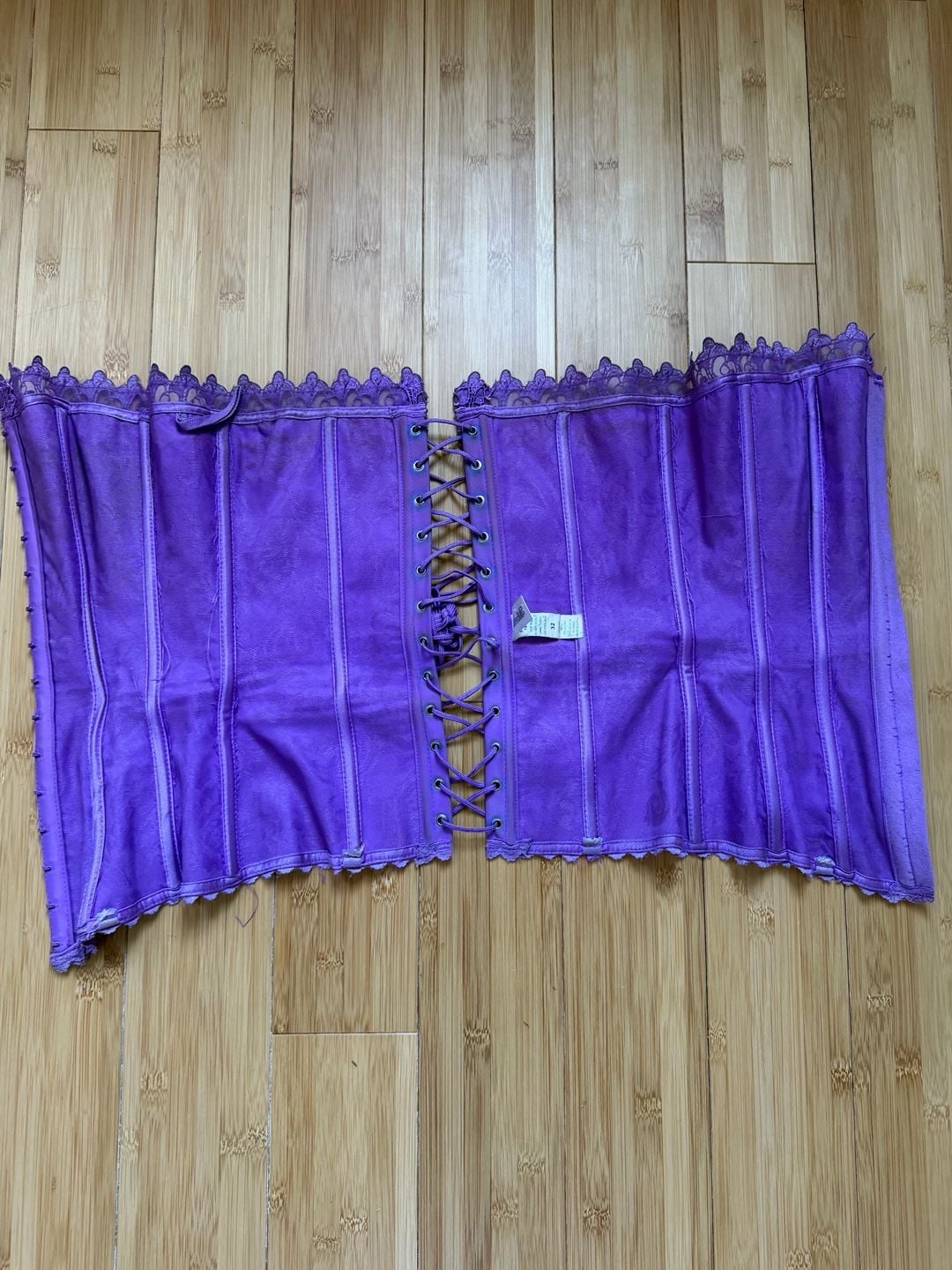 Frederick's of Hollywood Vintage Purple Brocade Floral Lace Trim Corset Bustier 2