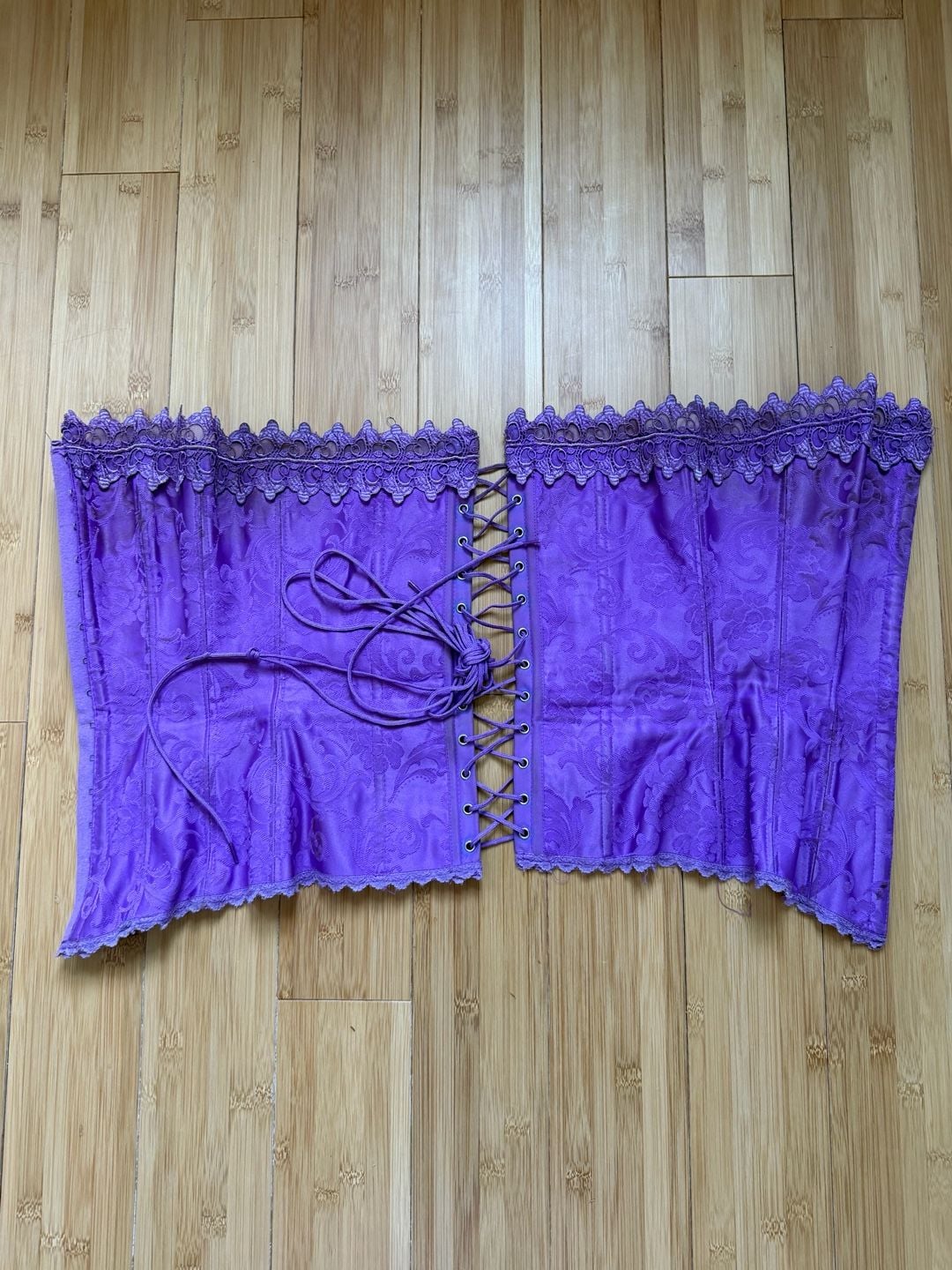 Frederick's of Hollywood Vintage Purple Brocade Floral Lace Trim Corset Bustier 3