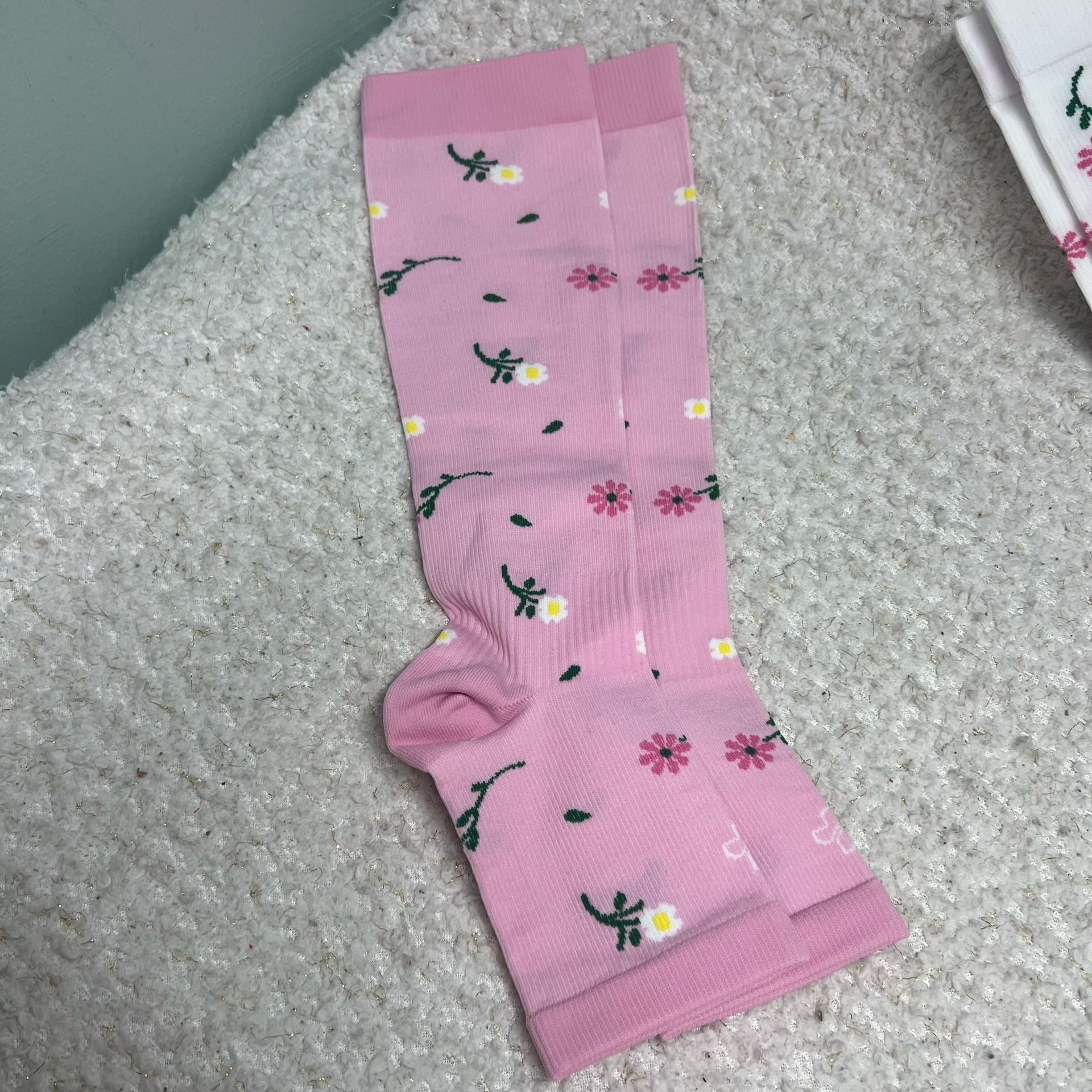 Open Toe Compression Socks 3 Pairs Toeless Pink White Blue S/M Size Womens 2