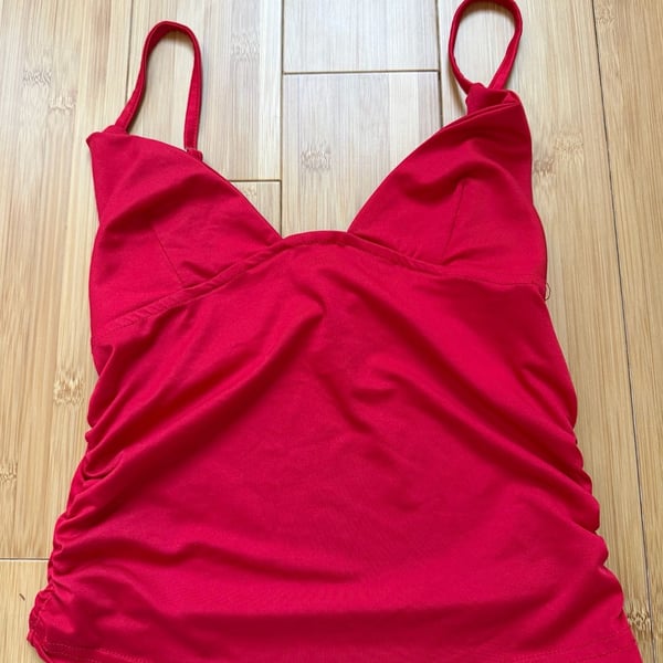 Red V-Neck Ruched Spaghetti Strap Tank Top