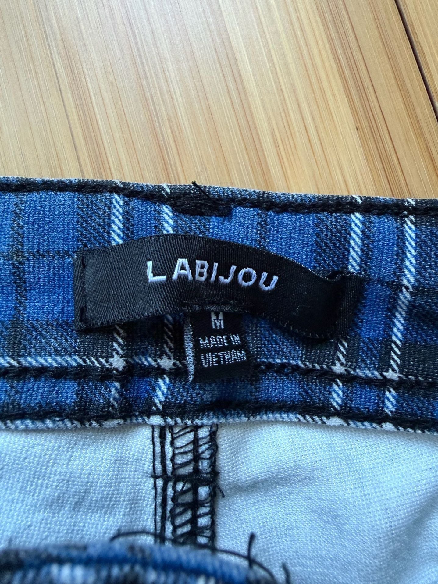 LABIJOU Blue Plaid High Waisted Skinny Leg Pants 4